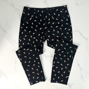 Club Monaco Ali Slim Crop Dress Pants Size 4 Black Koi Fish Print Brushed Chino